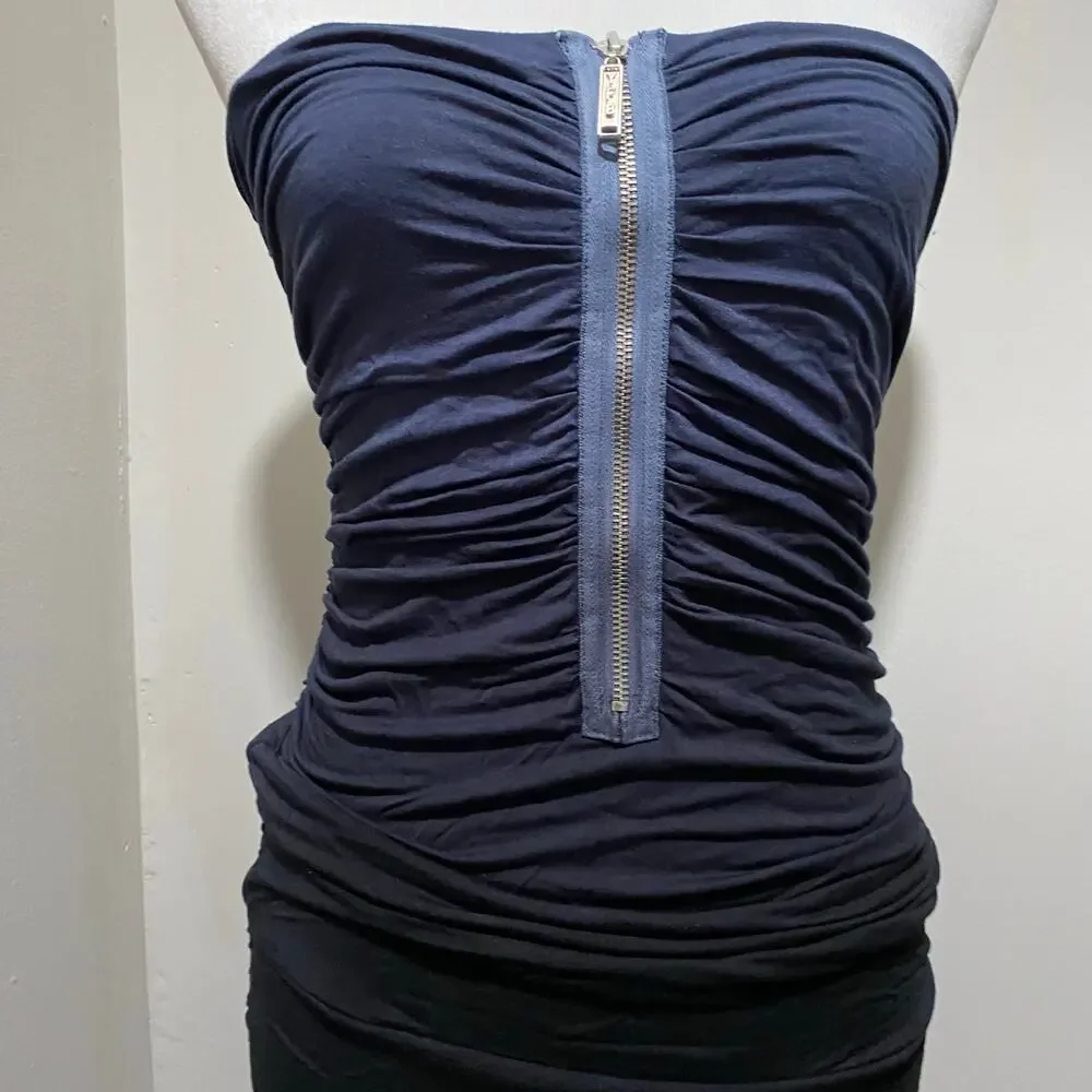 Young Fabulous Broke Strapless Navy to Black Ombré Ruched Dress, Sz Sm